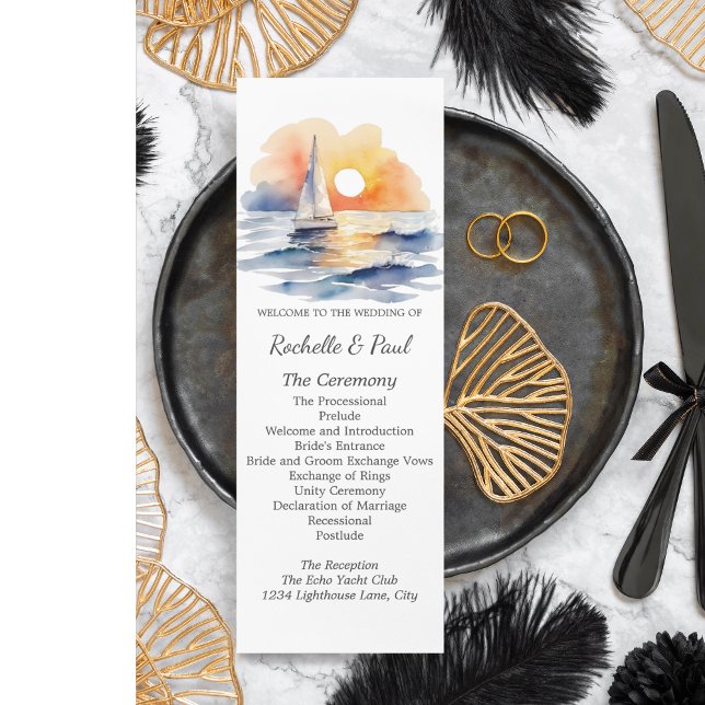 Wasserfarbe Segelboot Sonnenuntergang Seascape Hoc (Watercolor Sailboat Sunset Seascape Wedding Suite)