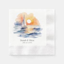 Wasserfarbe Segelboot Sonnenuntergang Seascape Hoc Serviette