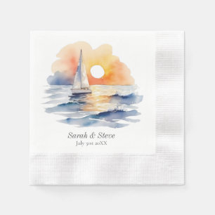 Wasserfarbe Segelboot Sonnenuntergang Seascape Hoc Serviette
