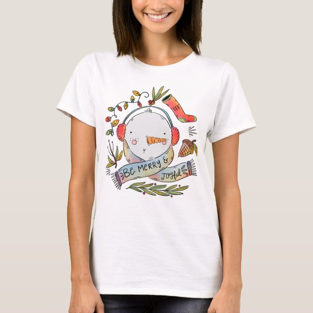 Wasserfarbe sei Merry Snowman T-Shirt (Vorderseite)
