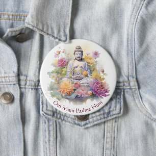 Wasserfarbe Serene Buddha Rosa Gelbe Blumen Kunst, Button