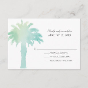 Wasserfarbe Serene Palm Tree Hochzeitsrabatt RSVP Karte