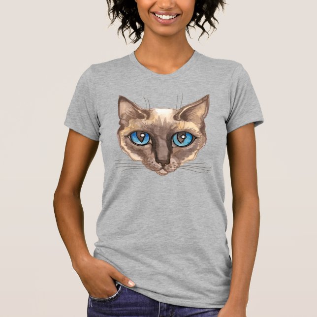 Wasserfarbe Siamische Katze T-Shirt (Vorderseite)