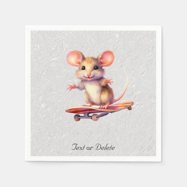 Wasserfarbe Skateboard Maus Napkins Serviette (Vorderseite)
