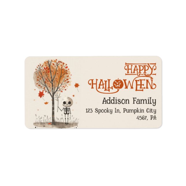 Wasserfarbe Skeleton Happy Halloween Niedliche Adr Adressaufkleber (Vorne)