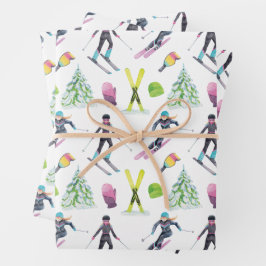 Wasserfarbe Skifahren Geschenkpapier Set