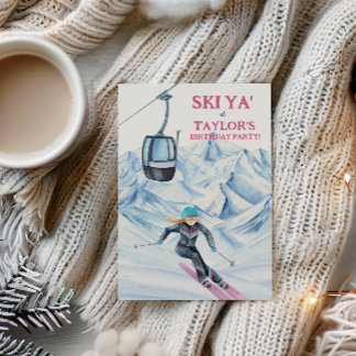 Wasserfarbe Skifahren Party Einladung