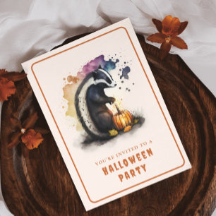 Wasserfarbe Skunk Halloween Einladungskarte