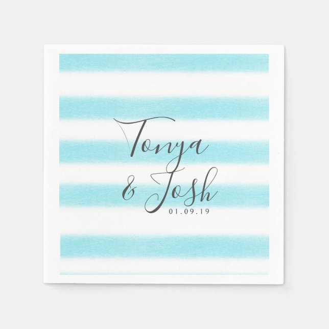 Wasserfarbe Sky Blue Stripes Beach Inspiriert Hoch Serviette (Vorderseite)