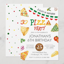 Wasserfarbe Slice Kinder Pizza Party Geburtstag Ei Einladung