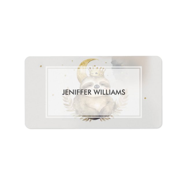 Wasserfarbe Sloth Moon Crown Adressaufkleber (Vorne)