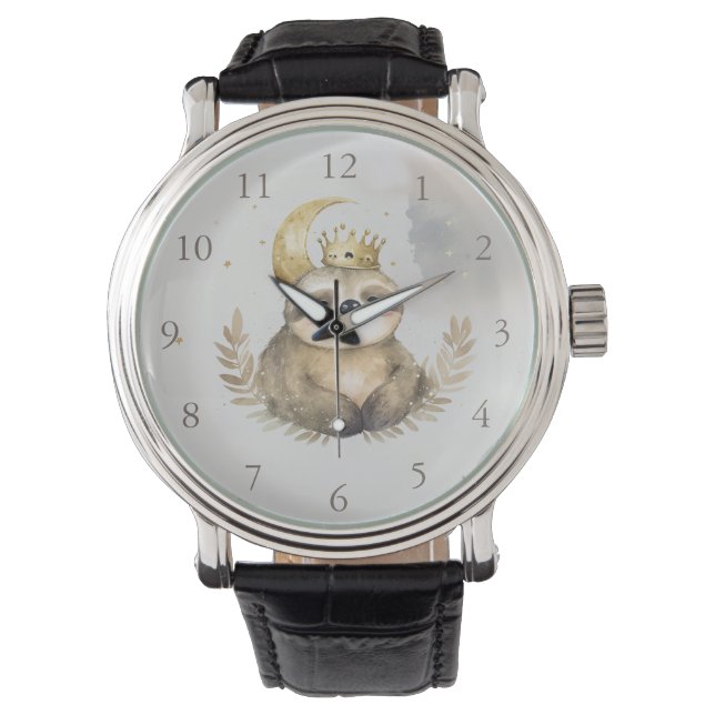Wasserfarbe Sloth Moon Crown Armbanduhr (Vorderseite)