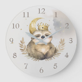 Wasserfarbe Sloth Moon Crown Große Wanduhr
