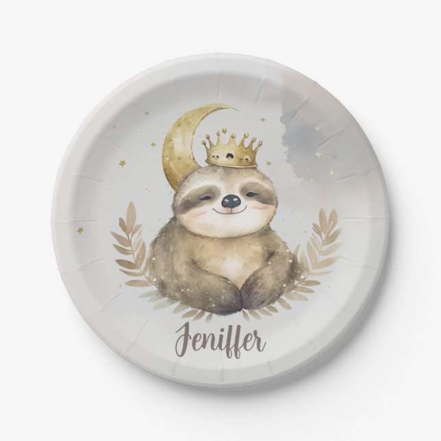 Wasserfarbe Sloth Moon Crown Pappteller (Vorderseite)