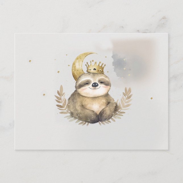 Wasserfarbe Sloth Moon Crown Postkarte (Vorderseite)