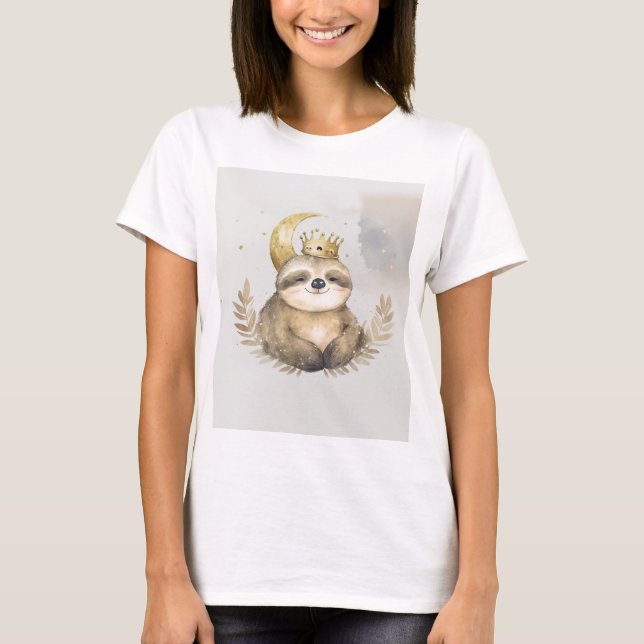 Wasserfarbe Sloth Moon Crown T-Shirt (Vorderseite)