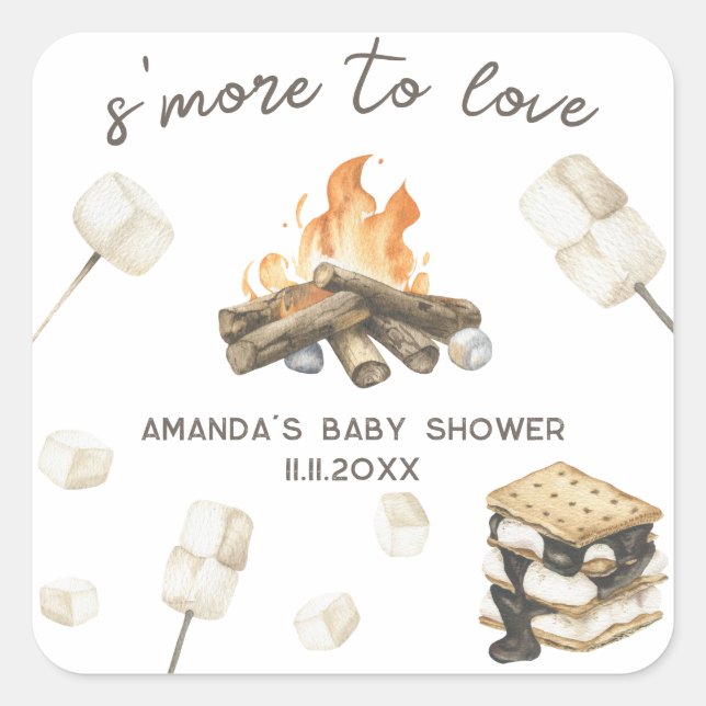 Wasserfarbe S'more Babydusche Quadratischer Aufkleber (Vorderseite)