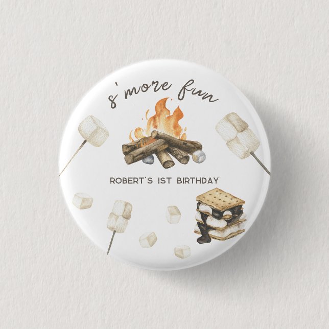Wasserfarbe S'more Campfire 1. Geburtstag Button (Vorderseite)