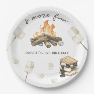 Wasserfarbe S'more Campfire 1. Geburtstag Pappteller