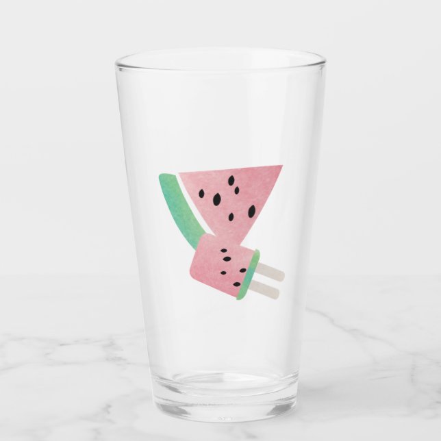 Wasserfarbe Sommer Wassermelone Slice und Pop Glas (Vorderseite)