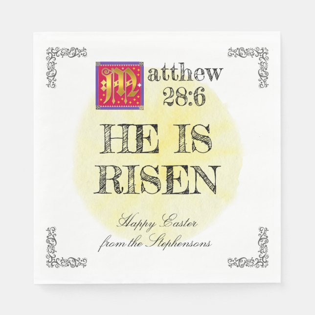 Wasserfarbe Sonne Matthew 28 6 Er ist zu Ostern Ri Serviette (Vorderseite)