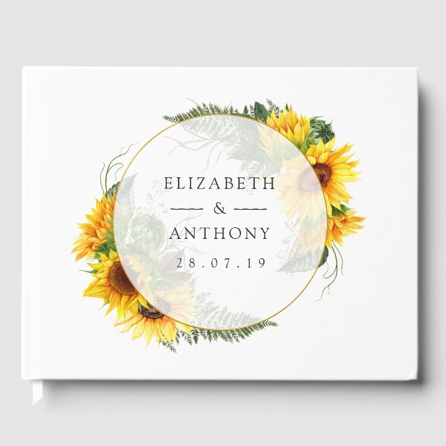 Wasserfarbe Sonnenblume Rustikale Hochzeit Gästebuch (Vorderseite)