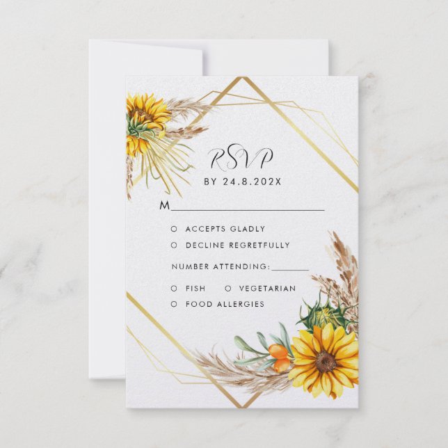 Wasserfarbe Sonnenblume Rustikale Hochzeit RSVP Karte (Vorderseite)