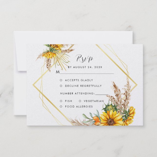 Wasserfarbe Sonnenblume Rustikale Hochzeit RSVP Karte (Vorderseite)