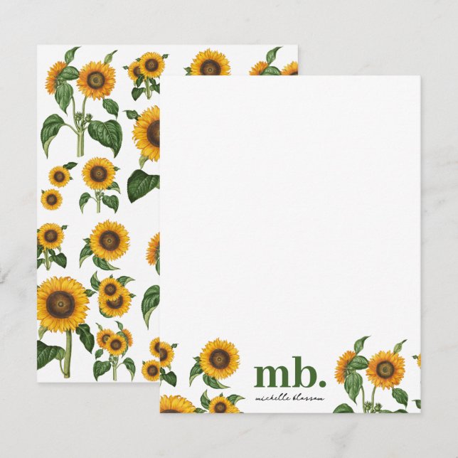 Wasserfarbe Sonnenblumen Botanische Blattpflanzen Mitteilungskarte (Vorne/Hinten)