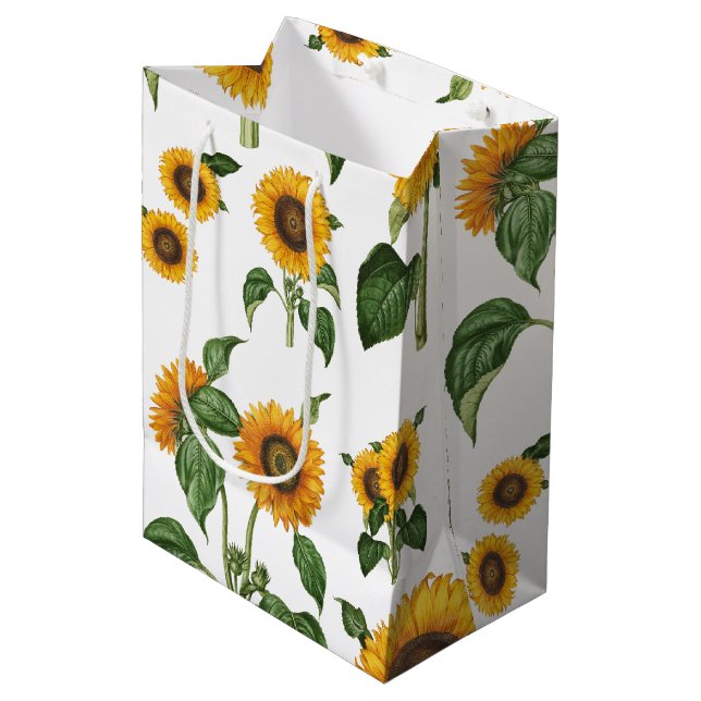 Wasserfarbe Sonnenblumen Botanische Blattpflanzen Mittlere Geschenktüte (Vorderseite Schrägansicht)