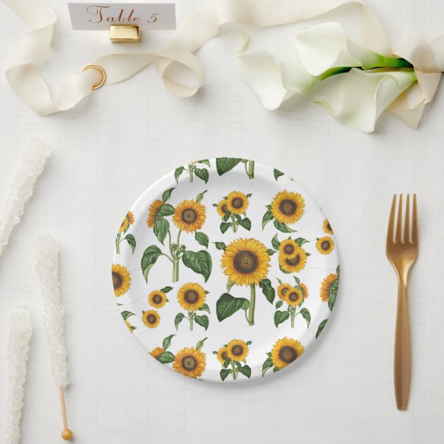 Wasserfarbe Sonnenblumen Botanische Blattpflanzen Pappteller (Hochzeit)