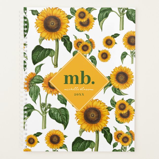 Wasserfarbe Sonnenblumen Botanische Blattpflanzen Planer (Vorderseite)
