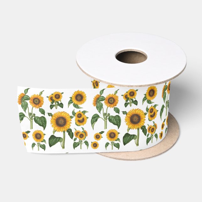 Wasserfarbe Sonnenblumen Botanische Blattpflanzen Satinband (Spule)