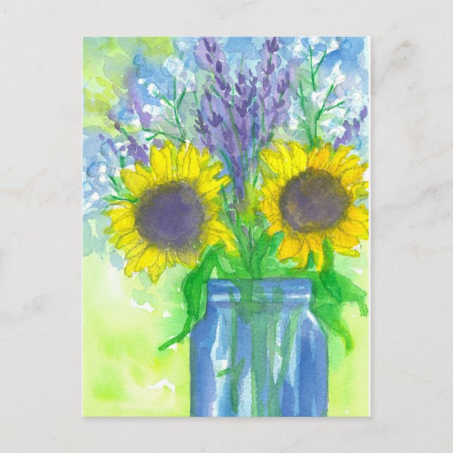 Wasserfarbe Sonnenblumen Bouquet Postkarte (Vorderseite)