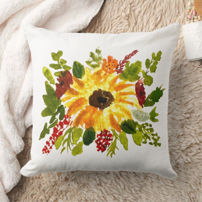 Wasserfarbe Sonnenblumen Niedlich Moderne Hübsch Kissen (Decke)