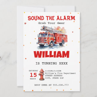 Wasserfarbe Sound der Alarm Fireman Geburtstag Einladung