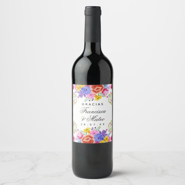 Wasserfarbe Spanische Fiesta Hochzeit Weinetikett (Vorderseite)