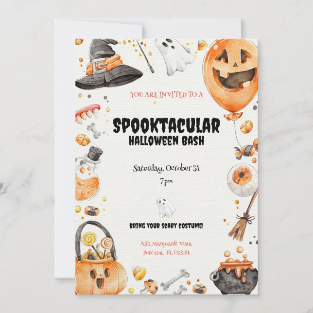 Wasserfarbe "Spooktacular" Halloween Einladung (Vorderseite)