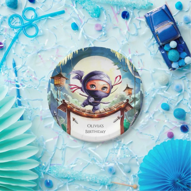 Wasserfarbe Spy Ninja Geburtstag Pappteller (Party)