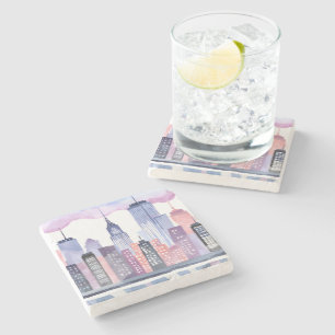 Wasserfarbe Stadt Skyline Steinuntersetzer