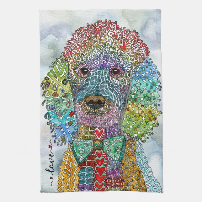 Wasserfarbe Standard Poodle Malerei Küchentuch (Vertikal)