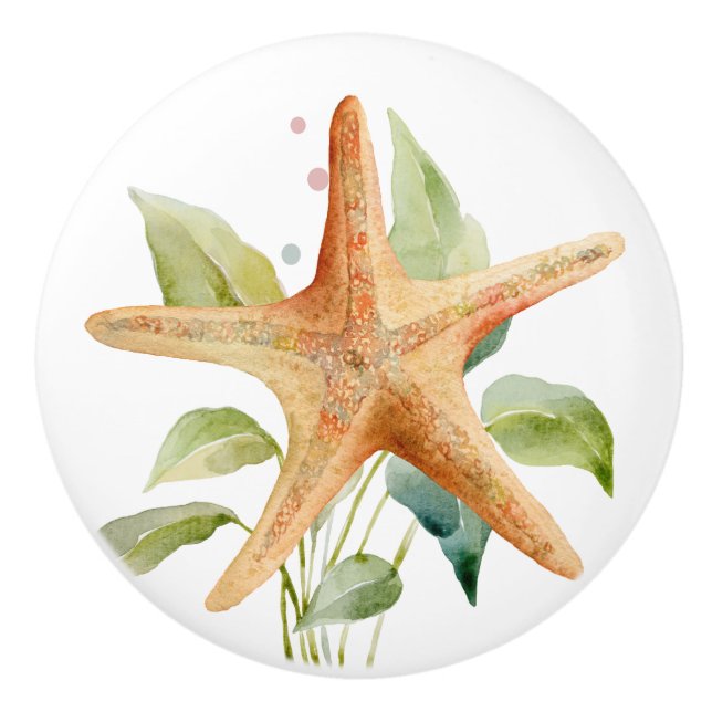 WASSERFARBE STARFISH ART STRAND KÜSTENVERKEHR KERAMIKKNAUF (Vorderseite)