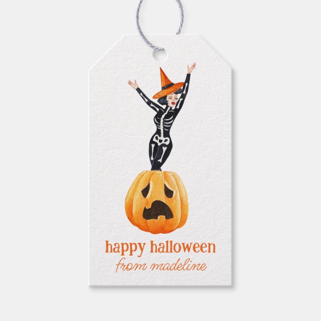 Wasserfarbe Stilvolle Mode Hexe Halloween Geschenkanhänger (Vorderseite)