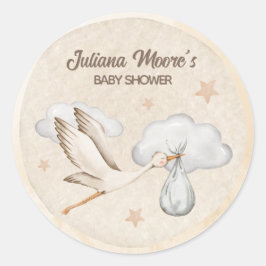 Wasserfarbe Stork Baby Dusche Runder Aufkleber