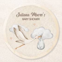 Wasserfarbe Stork Baby Dusche Runder Pappuntersetzer