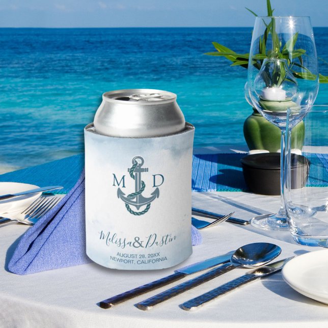 Wasserfarbe Strand Anker Nautische Gastgeschenk Ho Dosenkühler (Watercolor Beach Anchor Nautical Wedding Favor Can Cooler)
