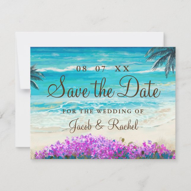 Wasserfarbe Strand Blue Ocean Save the Date Karte (Vorderseite)