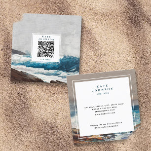 Wasserfarbe Strand Ozeanwellen QR-Code Social Medi Quadratische Visitenkarte