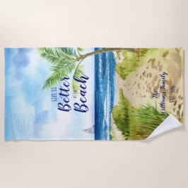 Wasserfarbe Strand Seascape Das Leben ist besser Strandtuch