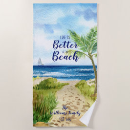 Wasserfarbe Strand Seascape Das Leben ist besser Strandtuch